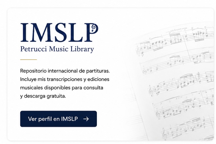 Logotipo de IMSLP con enlace al perfil oficial de Óscar Lobete y sus publicaciones musicales.